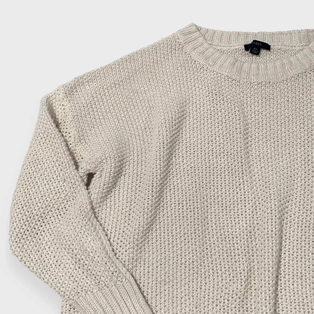 J. Crew Sweater White Crew Neck | Cropped 3/4 Sleeve | Womens Size X-Large